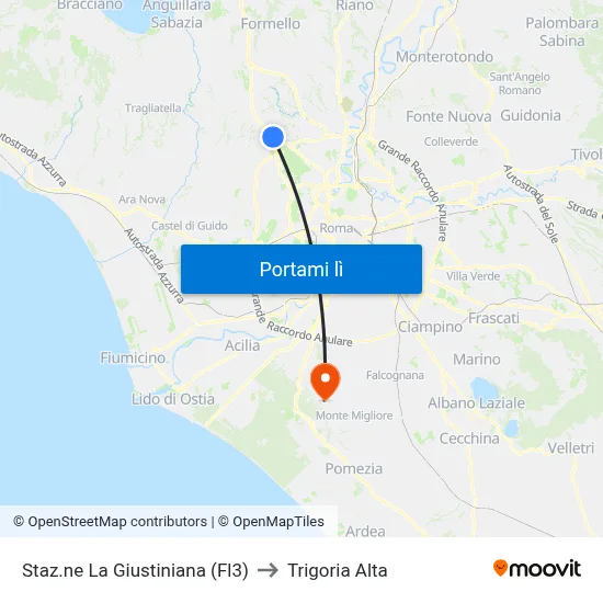 Staz.ne La Giustiniana (Fl3) to Trigoria Alta map