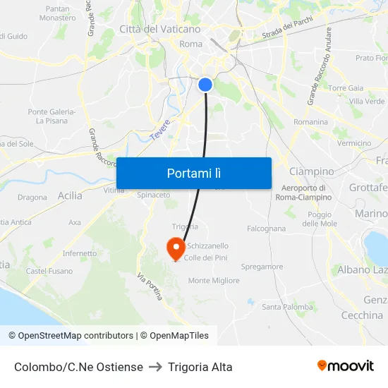 Colombo/C.Ne Ostiense to Trigoria Alta map