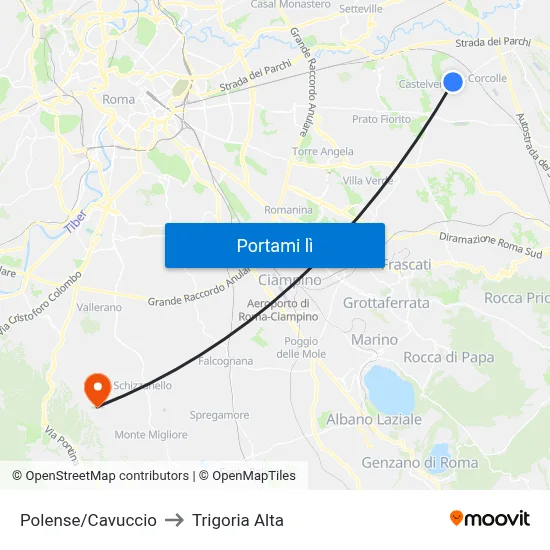 Polense/Cavuccio to Trigoria Alta map