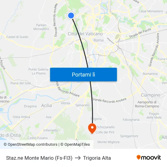 Staz.ne Monte Mario (Fs-Fl3) to Trigoria Alta map