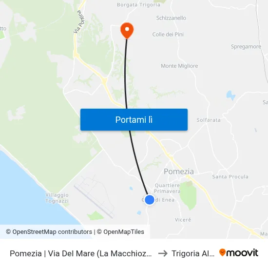 Pomezia | Via Del Mare (La Macchiozza) to Trigoria Alta map
