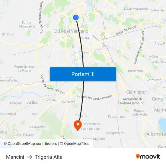 Mancini to Trigoria Alta map