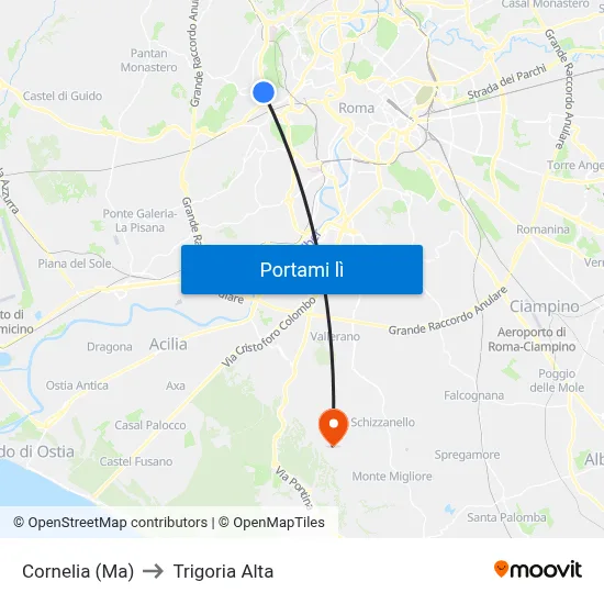 Cornelia (Ma) to Trigoria Alta map