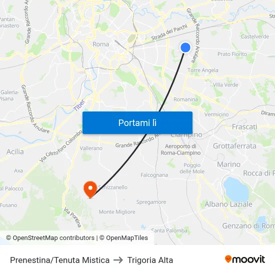 Prenestina/Tenuta Mistica to Trigoria Alta map