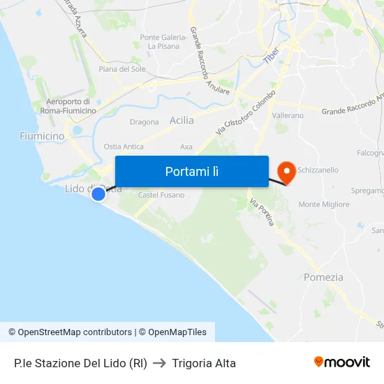 P.le Stazione Del Lido (Rl) to Trigoria Alta map