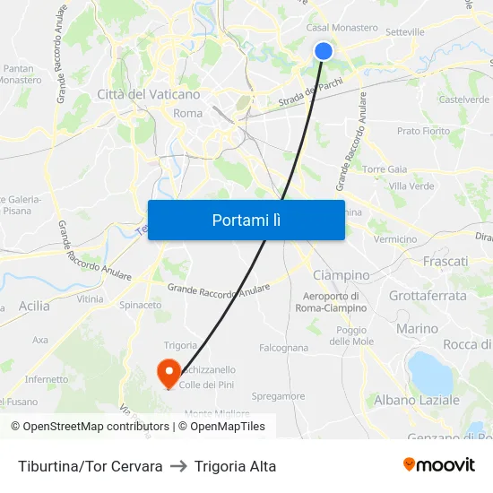 Tiburtina/Tor Cervara to Trigoria Alta map