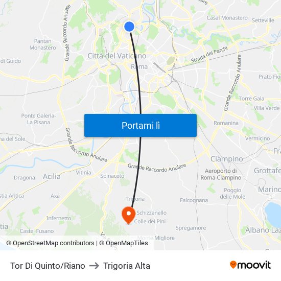 Tor Di Quinto/Riano to Trigoria Alta map