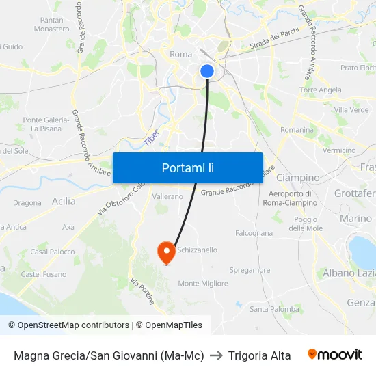 Magna Grecia/San Giovanni (Ma-Mc) to Trigoria Alta map