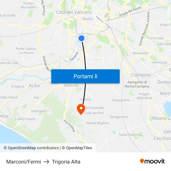 Marconi/Fermi to Trigoria Alta map
