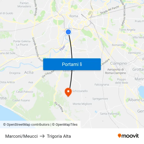 Marconi/Meucci to Trigoria Alta map