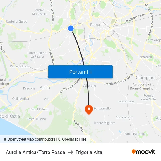 Aurelia Antica/Torre Rossa to Trigoria Alta map