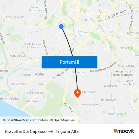 Bravetta/Dei Capasso to Trigoria Alta map