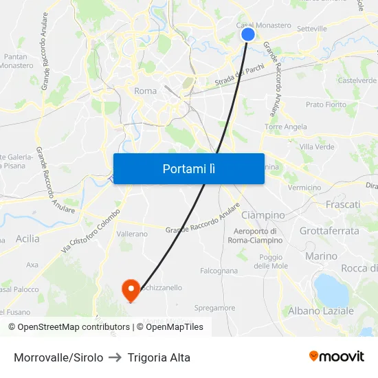 Morrovalle/Sirolo to Trigoria Alta map