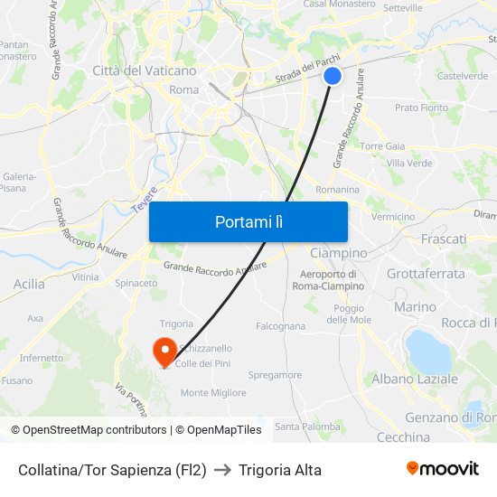 Collatina/Tor Sapienza (Fl2) to Trigoria Alta map