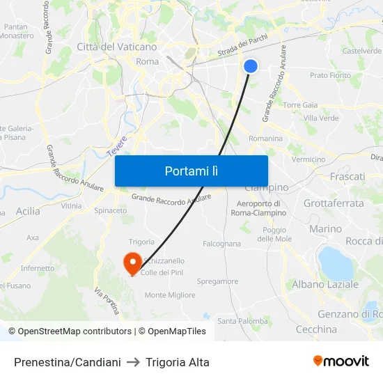 Prenestina/Candiani to Trigoria Alta map
