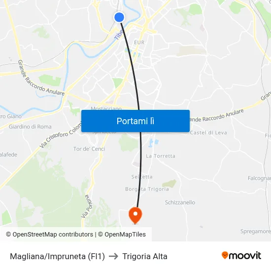 Magliana/Impruneta (Fl1) to Trigoria Alta map