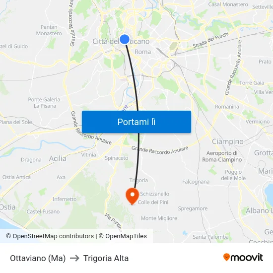 Ottaviano (Ma) to Trigoria Alta map