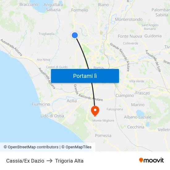 Cassia/Ex Dazio to Trigoria Alta map