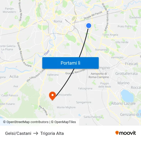 Gelsi/Castani to Trigoria Alta map