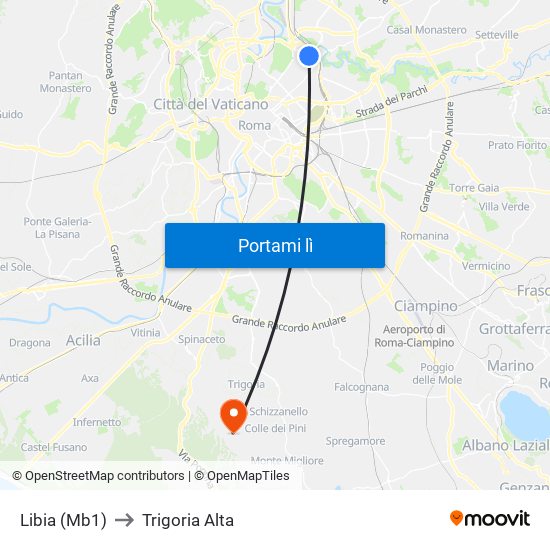 Libia (Mb1) to Trigoria Alta map