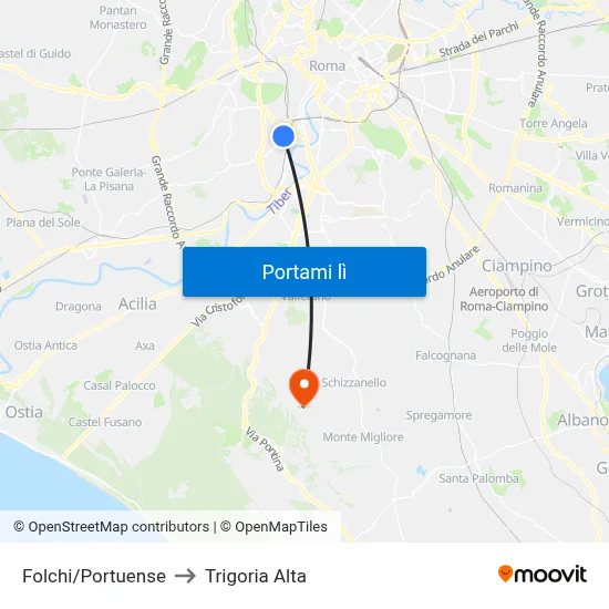 Folchi/Portuense to Trigoria Alta map