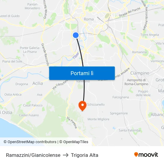 Ramazzini/Gianicolense to Trigoria Alta map