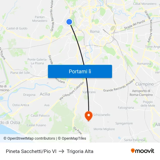 Pineta Sacchetti/Pio VI to Trigoria Alta map