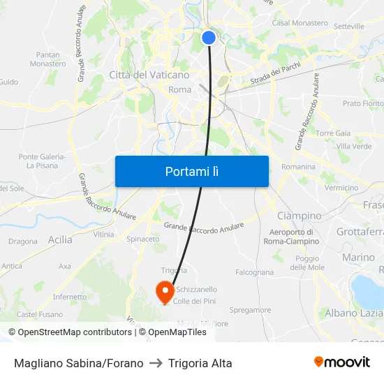Magliano Sabina/Forano to Trigoria Alta map