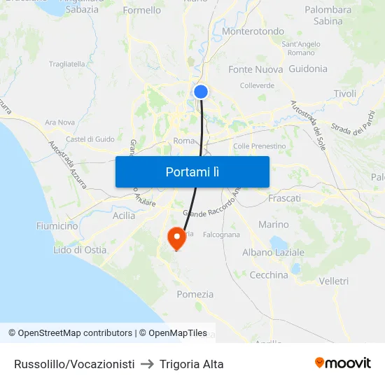 Russolillo/Vocazionisti to Trigoria Alta map