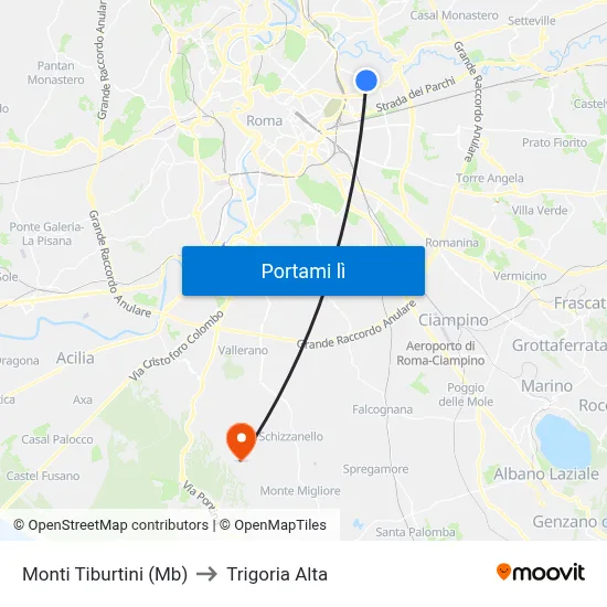 Monti Tiburtini (Mb) to Trigoria Alta map
