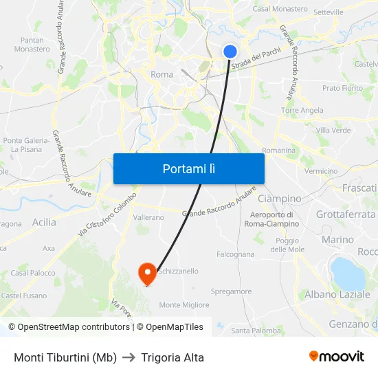 Monti Tiburtini (Mb) to Trigoria Alta map
