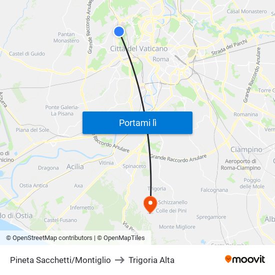 Pineta Sacchetti/Montiglio to Trigoria Alta map