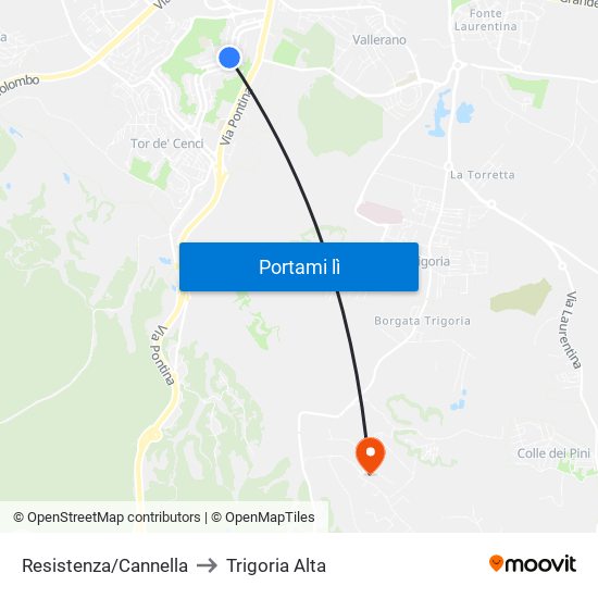 Resistenza/Cannella to Trigoria Alta map