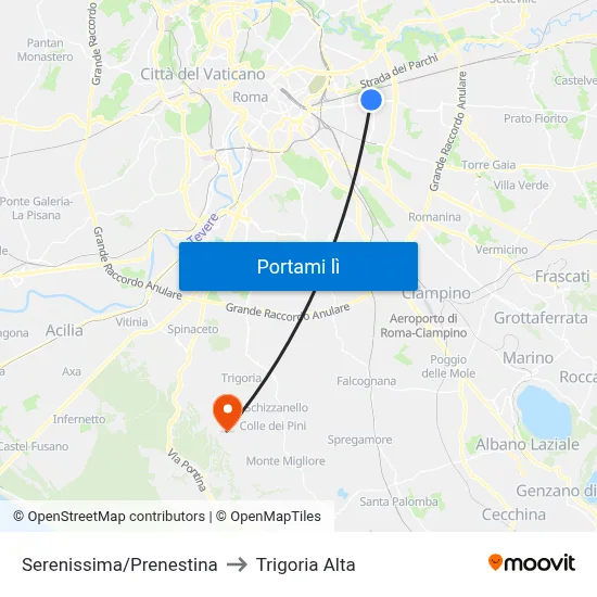 Serenissima/Prenestina to Trigoria Alta map