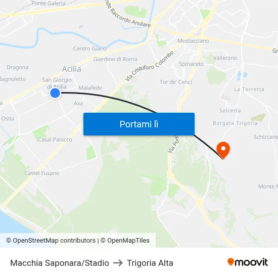 Macchia Saponara/Stadio to Trigoria Alta map
