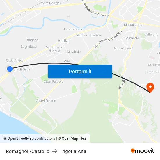 Romagnoli/Castello to Trigoria Alta map
