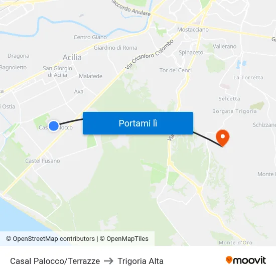 Casal Palocco/Terrazze to Trigoria Alta map