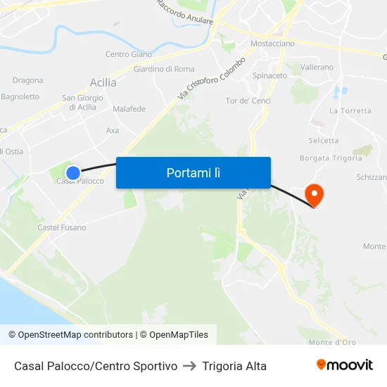 Casal Palocco/Centro Sportivo to Trigoria Alta map