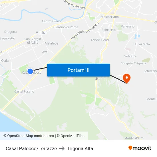 Casal Palocco/Terrazze to Trigoria Alta map