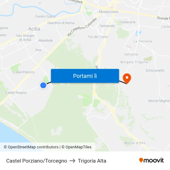Castel Porziano/Torcegno to Trigoria Alta map