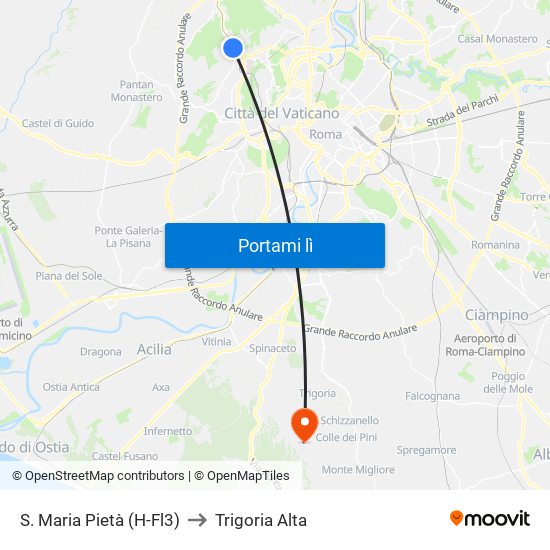 S. Maria Pietà (H-Fl3) to Trigoria Alta map
