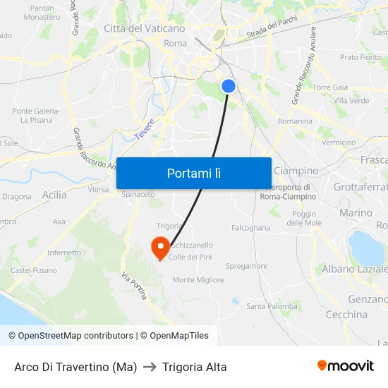 Arco Di Travertino (Ma) to Trigoria Alta map