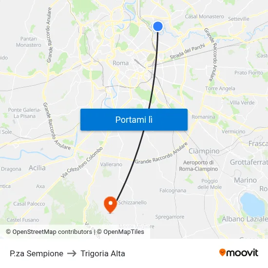 P.za Sempione to Trigoria Alta map