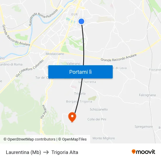 Laurentina (Mb) to Trigoria Alta map