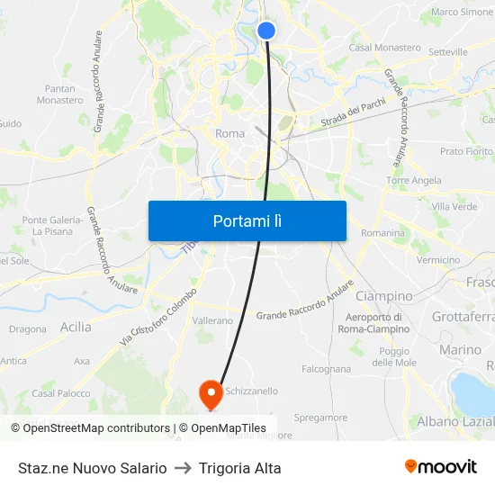 Staz.ne Nuovo Salario to Trigoria Alta map