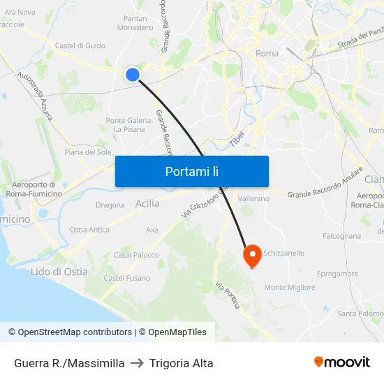 Guerra R./Massimilla to Trigoria Alta map