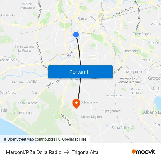 Marconi/P.Za Della Radio to Trigoria Alta map
