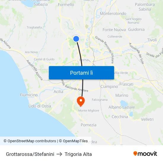 Grottarossa/Stefanini to Trigoria Alta map