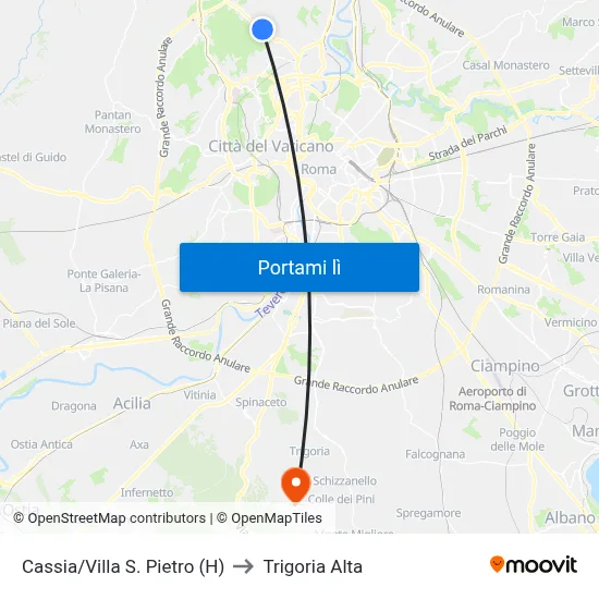 Cassia/Villa S. Pietro (H) to Trigoria Alta map