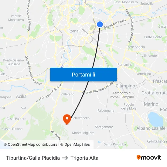 Tiburtina/Galla Placidia to Trigoria Alta map